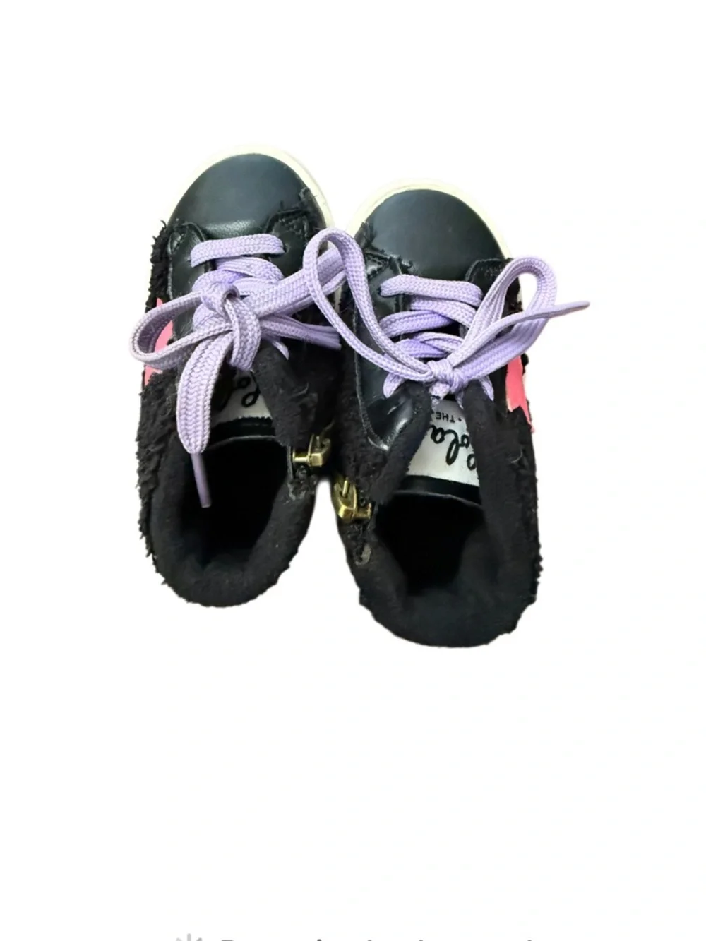 Lola + the Boys Black Sherpa High-Top Sneakers w Pink Star -Size 6
